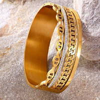 Bracelet à chaîne de luxe fermoir en diamant plaqué or 18 carats titane acier audacieux bracelet de manchette glamour déclaration unisexe bijoux
