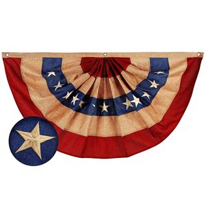 G128 Tea Stained Pleated Fan <b>Flag</b> 1.5x3FT Burlap Embroidered Stars Polyester Hanging Display <b>Flag</b> - Product Image 1