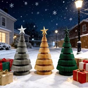 Nuovo 2025 Albero di Natale Pieghevole in Cedro Ecologico di Alta Qualità con Luci LED e Base in Carta Kraft per Decorazioni Negozi e Matrimoni - Product Image 1