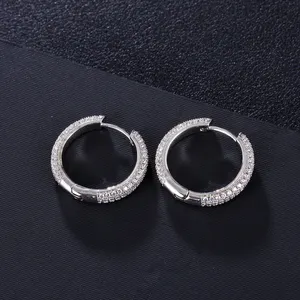 Hip Hop 5A Zircon Earrings Iced Out Full Diamond Men Gold Plated Brass Hoop Earrings High Quality Jewelry