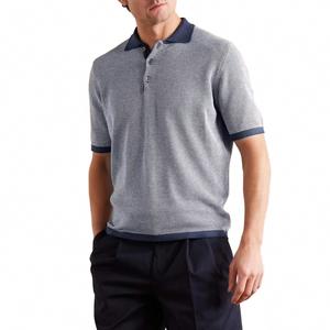 Polo en coton tricoté de luxe vintage, polo en tricot pour hommes Old Money, polo en tricot à manches courtes classique Slim Fit - Product Image 2
