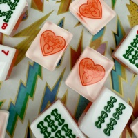 Set Mahjong Amerika House Hearts Tigre De Tartan Akrilik Lipat Portabel 160pcs Ubin Mahjong Klasik Dilukis Tangan