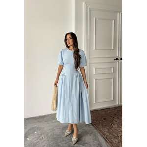 เดรสผ้าลินินสีน้ำเงินทรงเอ คอโอ ผูกหลัง เอวธรรมชาติ ใส่ได้ทุกวัน ระบายอากาศได้ดี ผ้าทอเนื้อนุ่ม สวมใส่สบาย - Product Image 5