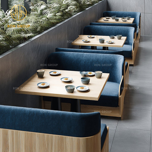 Moderno Terciopelo Azul cuadrado de madera cafetería Hotel restaurante silla Mesa sofá cabina muebles sofá cabina para cafetería - Product Image 3