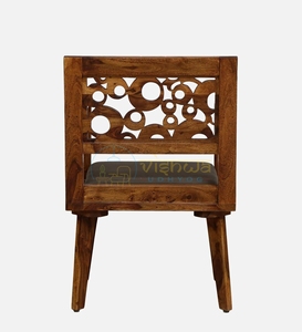 Fauteuil d'appoint en bois de Sheesham sculpté géométriquement avec siège rembourré et pieds effilés, mobilier moderne et artistique pour chambre et salon - Product Image 4