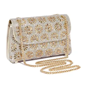 Borsa da donna con strass in oro con strass di girasole, borsa a tracolla da donna,