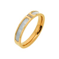 Bague en acier titane hypoallergénique anti-ternissement à longue tenue de couleur avec 3 zircons et coquille blanche, élégant bijou de doigt pour couple
