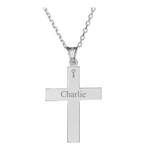 Collier croix en argent pur 925 gravé sur mesure - Product Image 1