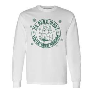Él ve lo que has estado leyendo, camiseta de manga larga con estampado navideño Tri Blend - Product Image 1