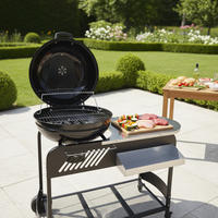 Barbecue au charbon de bois avec table latérale et grille chauffante, chariot de barbecue avec étagère de rangement pour grillades en extérieur