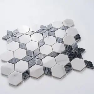 Azulejos de cozinha Backsplash de mosaico adesivo anti-mofo personalizados de fábrica Azulejos de mosaico de mármore hexagonais à prova d'água