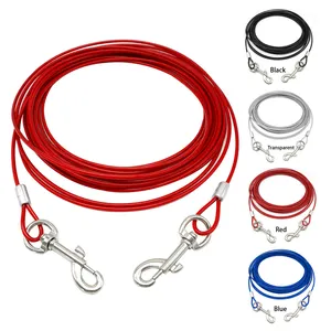 3m 5m 10m Tie Out Cable Leash For Dogs Outdoor Camping Picnics Pet Dog Wire Lead Leash Bite Proof Red White Black Blue