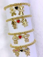 Bracelet en perles de verre violettes réglable avec breloques Vierge Marie en cuivre, bijoux multicolores pour femmes, vente en gros