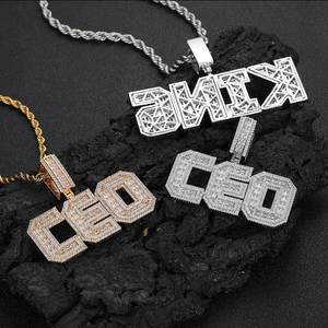 Colgante de Cobre Personalizado de Alta Calidad con Diamantes de Imitación, Diseño de Letra Inicial con Circonitas Cúbicas Baguette, Estilo Hip Hop Unisex - Product Image 3