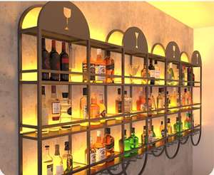 Estante para Vinos de Lujo Industrial, de Hierro Forjado, para Mostrador, Almacenamiento, Bar en Casa, Sótano, Montaje en Pared, con Luz Luminosa, Duradero, Exhibición - Product Image 6