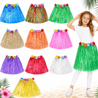 Jupe Hula Hawaïenne pour Enfants en Gros, Jupe en Herbe Plastique de 30 cm, Costume de Taille Haute à Fleurs Colorées pour Fête Tropicale Luau et Spectacle