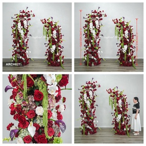 Arche de fleurs rouges personnalisées pour mariage, arrangement luxueux, décoration florale pour arche de mariage - Product Image 3