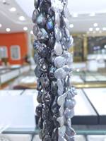 Chaîne de perles baroques noires avec reflets irisés, semi-finies pour la création de bijoux DIY