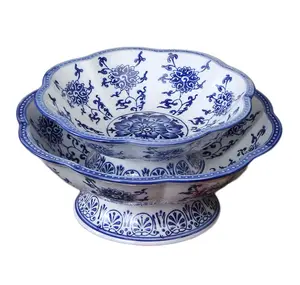 Handbemalte blaue und weiße Porzellan-Obstteller dekorativer Tisch Fruchtschalen Heimdekoration Keramik-Töpfe Blumentöpfe