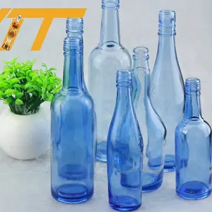 750ml नीले कांच शराब की बोतलें बिक्री गिलास पानी की बोतल के लिए बिक्री