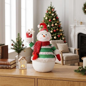 <b>Green</b> Striped Sweater Fabric Snowman Doll with Snowflake for Winter Holiday <b>Table</b> Decor 2026 New - Product Image 2