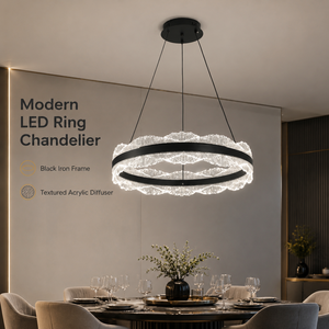 Lustre moderne en fer noir 60 cm LED tricolore à intensité variable avec télécommande et hauteur réglable pour la décoration intérieure de salle à manger - Product Image 2