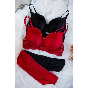 Confezione da donna reggiseno e mutandine con ferretto imbottiti blu scuro e polvere