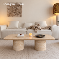 Table basse rectangulaire en travertin naturel véritable sur mesure, table centrale moderne en travertino pour salon de villa