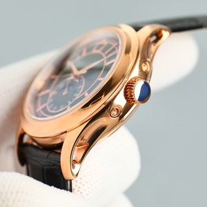 Montre-bracelet mécanique élégante en or rose avec affichage du calendrier annuel et des phases lunaires, cadran noir, montre de luxe pour homme, style business décontracté - Product Image 5