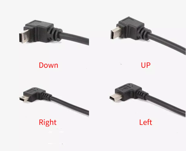 USB 2.0 a to Mini B Right Left up Down Angle Male Cable Adapter Charger 25cm