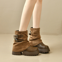 Bottines à plateforme pour femmes, style décontracté, semelle épaisse, double boucle, pliables, 2 couleurs