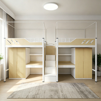 Lit superposé en acier avec armoire intégrée, lit supérieur et table inférieure, idéal pour appartement d'étudiant, école, loft, dortoir