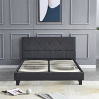 Cadre de lit en bois simple style double queen king size, design de cadre de lit rembourré en tissu Prado