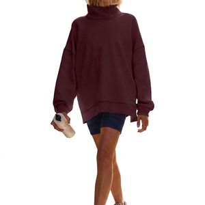 Sweat-shirt à col roulé pour femme, personnalisé avec logo, manches longues, imprimé en relief, écologique, en molleton épais 200g, épaules tombantes, col montant - Product Image 1