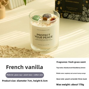 เทียนหอมอโรมาเธอราพีทำมือคุณภาพสูงจากขี้ผึ้งถั่วเหลืองแบบเป็นมิตรต่อสิ่งแวดล้อมในขวดแก้ว ไส้เทียนทำจากฝ้าย 100% ประดับคริสตัลสโตน เหมาะสำหรับงานปาร์ตี้ทันสมัย ขายส่ง - Product Image 4