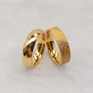 Trendy Ring Gold 18k Plated Titanium Steel Jewelry Bridal Couples Rings Female Shiny Rhombus Tungsten Wedding