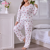 Ensemble de pyjama d'été pour femmes grandes tailles, imprimé cerises de luxe, respirant, simple, manches longues, shorts, vêtements de maison
