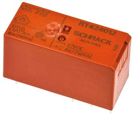 TE Connectivity / Schrack RT424012 General Purpose Power Relay, DC, Monostable, 2 Form C DPDT-CO, 8 A Contact Rating