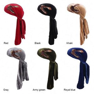 Durags de terciopelo satinado premium con bordado, gorra de ondas con cola extralarga, suave gorro para hombre y mujer, para ondas 360 - Product Image 4