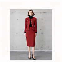 Ensemble blazer et jupe en tweed tissé avec boutons dorés de luxe ZYHT 75382, nouvelle arrivée hiver, bleu rouge, style chic pour femme, ensemble deux pièces