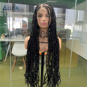 DX610 Hot Selling Transparent Full Lace Corn Braided <strong>Wigs</strong> for Black Women Synthetic Hair Glueless Boho Box <strong>Braids</strong> <strong>Wig</strong> 30 Inch - Product Image 3