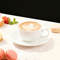 Tasse à cappuccino en porcelaine fine de 170 ml, mug plat blanc en céramique, ensemble tasses et soucoupes élégantes
