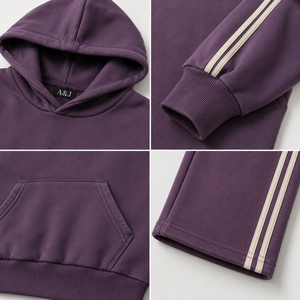 Conjunto Deportivo de Felpa con Franja Lateral para Mujer, Certificado por GRS, Sudadera Corta y Pantalones Anchos, Fabricante con Logotipo Personalizado, A&J - Product Image 2