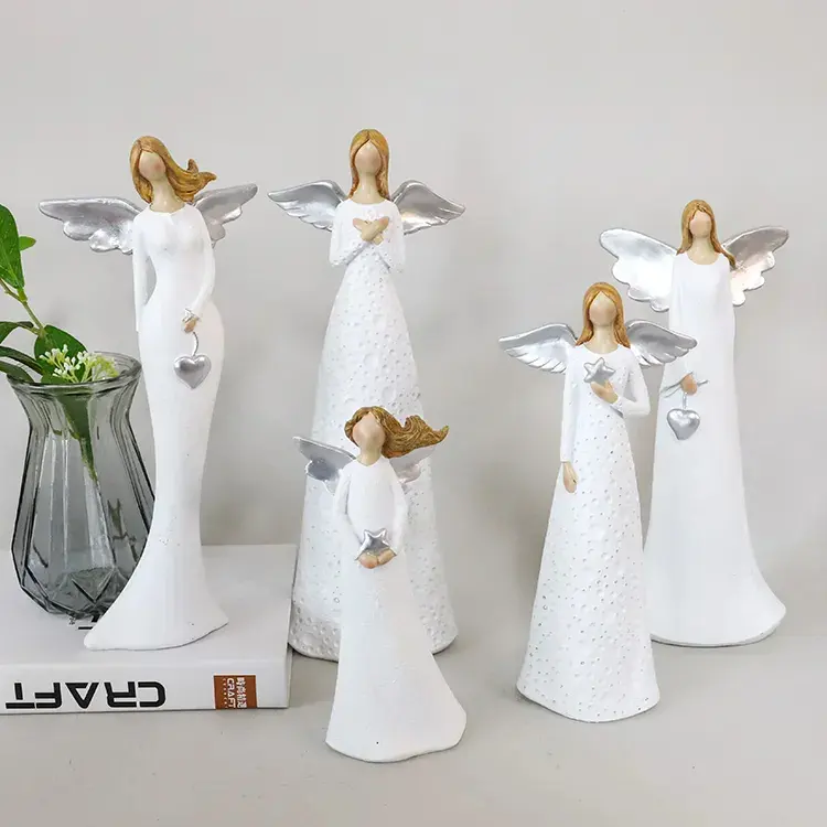 Estatua blanca de Ángel de amor elegante, colección al por mayor, decoración del hogar, artesanía de resina, regalos, figuras de ángeles