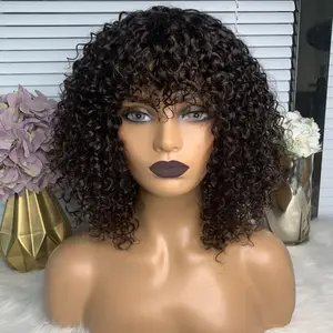 Wholesale Manufacturer Factory No lace WIG Bob Short India hair Kinky curl Jerry curly wig with bangs For women