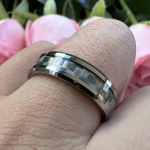 Bague en tungstène Coolstyle 6 mm pour homme et femme, alliance de fiançailles et de mariage, incrustation en <span class=keywords><strong>fibre</strong></span> de carbone grise, biseautée, ajustement confortable - Product Image 6