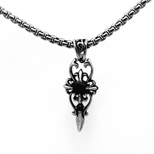 Collar con Colgante de Moda yunnique, Acero Inoxidable, Forma de Espada, Bisel con Piedra Negra, Joyería para Regalo - Product Image 1