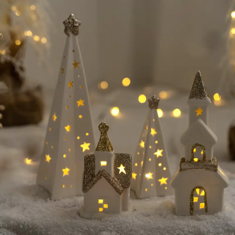 تخفيضات كبيرة ديكورات عيد الميلاد المنزلية مضيئة السيراميك سطح المكتب ديكور هدايا عيد الميلاد للأطفال