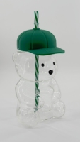 Tasse à café en verre avec couvercle et paille, motif ours en peluche, collection rentrée scolaire, vente en gros populaire en boîte