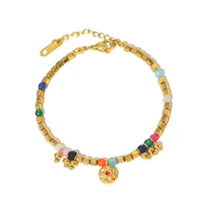 Beaded Bracelet Jewelry 2024 New Style Fashion Waterproof Stainless Steel Geometric Beads Plated 18k Gold Beads Summer Bracelet